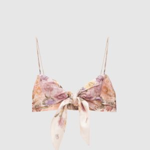 Beige linen top with floral print Twinset