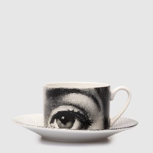Porcelain tea set Tema e Variazioni with cup and saucer Fornasetti