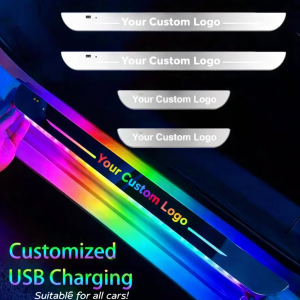 2/4pcs Car Customized Door Illuminated Sill Light Logo Projector Lamp USB Power Moving LED Welcome Pedal Scuff Plate Pedal Light