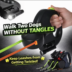 3m Retractable Dog Leash For Small Dogs Reflective Dual Pet Leash Lead 360 Swivel No Tangle Double Dog Walking Leash With Lights