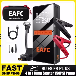 12V Car Jump Starter 4 In 1 Car Wireless Tire Inflator Pump Air Compressor Power Bank Potable Battery Starting Fast Charging