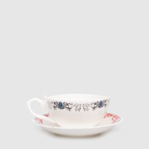 White porcelain Zora tea set with cup and saucer SELETTI
