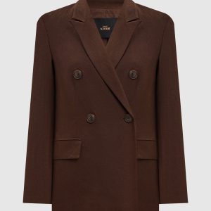 Brown double-breasted jacket with linen Twinset