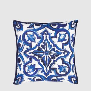 White cushion in Blu Mediterraneo branded print Dolce&Gabbana