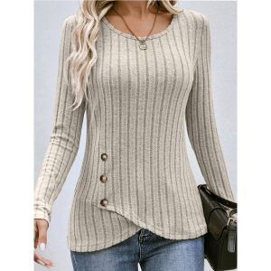 Western-style shirts for women 2023 new autumn cross-border foreign trade European and American Amazon waist-cinching round neck tight long-sleeved to