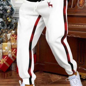 Men's Sweatpants Joggers Trousers Plaid Color Block Deer Patchwork Drawstring Elastic Waist Comfort Breathable Christmas Xmas Sports Fashion Blac