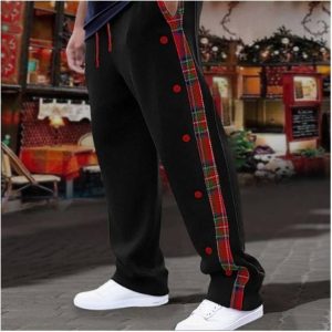 Men's Sweatpants Joggers Trousers Plaid Color Block Deer Patchwork Drawstring Elastic Waist Comfort Breathable Christmas Xmas Sports Fashion