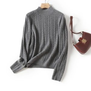 LABULL cardigan women's autumn and winter new retro sweater women's casual cable half turtleneck sweater women