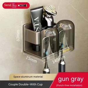 Space aluminum electric toothbrush rack light luxury bathroom punch-free wall-mounted storage rack for washing