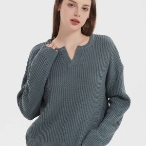 European and American foreign trade Amazon spring and autumn casual sweater solid color loose pullover design knitted sweater for women