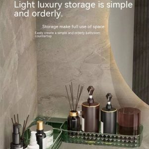 Light Luxury Bathroom Kitchen Toilet Cosmetic Swivel Shelf No Hole Wall Mounted Drainage Corner Shelf