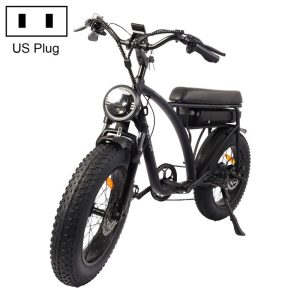 BEZIOR XF001 1000W 48V 12.5AH retro electric bicycle with LCD digital display & 20-inch tires, US standard (elegant black)