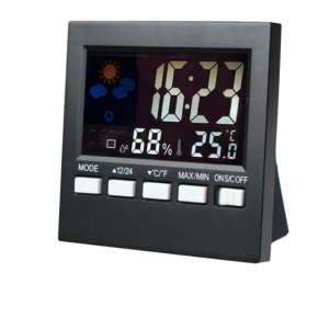 HTC-1 Household Thermometer And Hygrometer Color Screen Weather Station Thermometer Electronic Clock Alarm(Black)