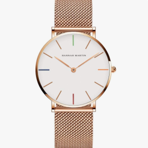 Relógio feminino analógico de quartzo ouro rosa pulseira de malha de aço inoxidável feminino relógio de pulso à prova d'água