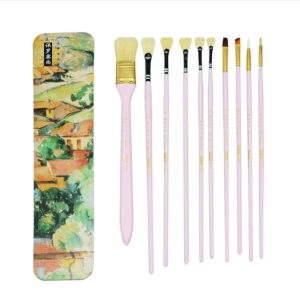 10pcs/set Fine art pig bristle fishtail gouache brushes with iron box