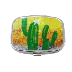 2 PCS Y10336 Two-Compartment Metal Portable Pill Box(Cactus)