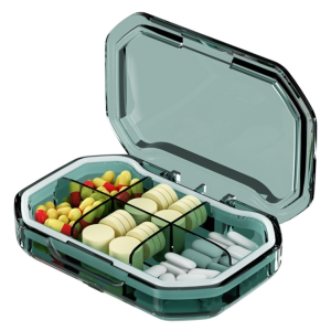 Portable Mini Compartmentalized Sealed Pill Box Weekly Morning And Evening Pill Capsule Dispensing Box(6 Grids Green)