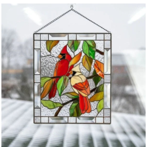 Cardinal Stained Glass Window Panel