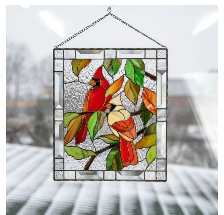 Cardinal Stained Glass Window Panel