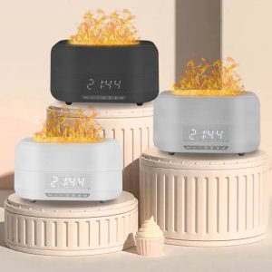 400ml simulated flame humidifier home aromatherapy machine, color: white type B - flame + clock (European plug)