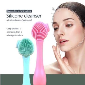 Sold in packs of 7 Handheld Silicone Facial Cleansing Brush Mask Brush Pink & White Dual Head Knife Type