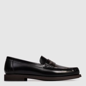 Black glossy leather loafers with monil chain Brunello Cucinelli