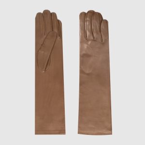Brown leather long gloves Babe Pay Pls