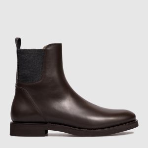 Brown leather Mat boots with monil chain Brunello Cucinelli