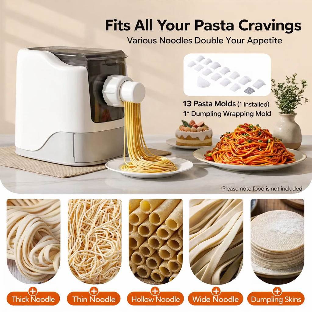 Multi-function pasta maker with different noodle shapes and molds