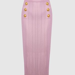 Lion Signature Pink Button Up Midi Skirt Balmain