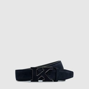 Blue suede belt with logo Kiton