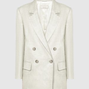 Green double-breasted jacket with linen Peserico