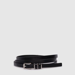 Black leather belt in two turns with logo Gianni Chiarini