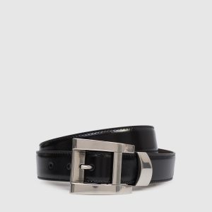 Black glossy leather belt with logo print Versace