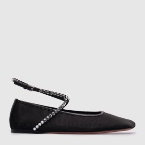 Black ballet flats ANE MESH CRYSTAL with crystals Amina Muaddi