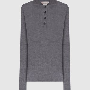 Grey ribbed wool polo shirt Moncler