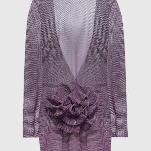 Purple mini dress with crystals and appliqué in the form of a flower Santa Brands