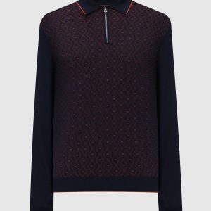 Blue wool and silk patterned polo shirt Stefano Ricci