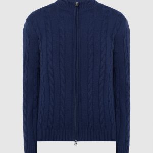 Blue cardigan made of cashmere in a textured pattern Cashmere&Whiskey