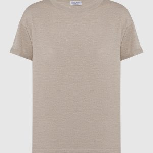 Beige t-shirt with cashmere and silk Brunello Cucinelli