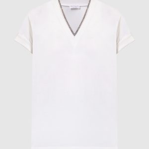 Gray t-shirt with monil chain Brunello Cucinelli