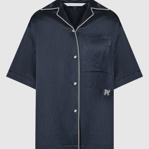 Blue linen shirt with logo embroidery Palm Angels