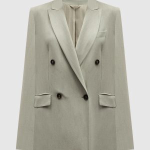 Gray double breasted linen jacket with monil chain Brunello Cucinelli