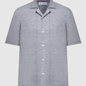 Gray melange cardigan with linen Brunello Cucinelli