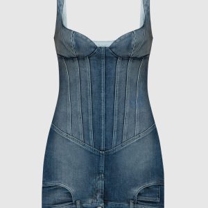 Blue denim dress with a distressed effect Off-White