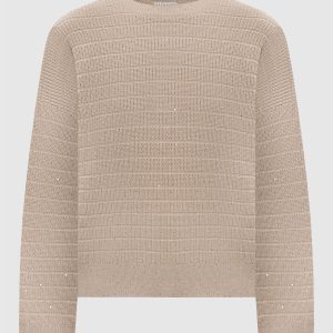 Beige striped sweater with sequins Brunello Cucinelli