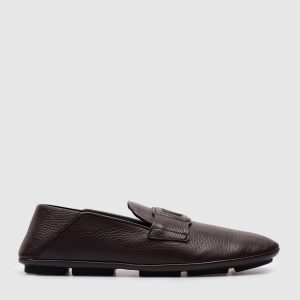 DG Driver brown leather moccasins with textured logo Dolce&Gabbana
