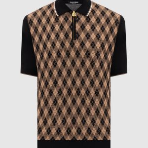 Black polo shirt with silk in a contrasting pattern Stefano Ricci