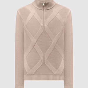 Beige merino wool sweater with geometric pattern Cashmere&Whiskey