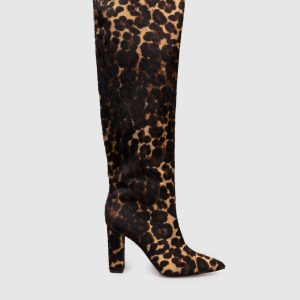 Brown leather boots with animal print Babe Pay Pls